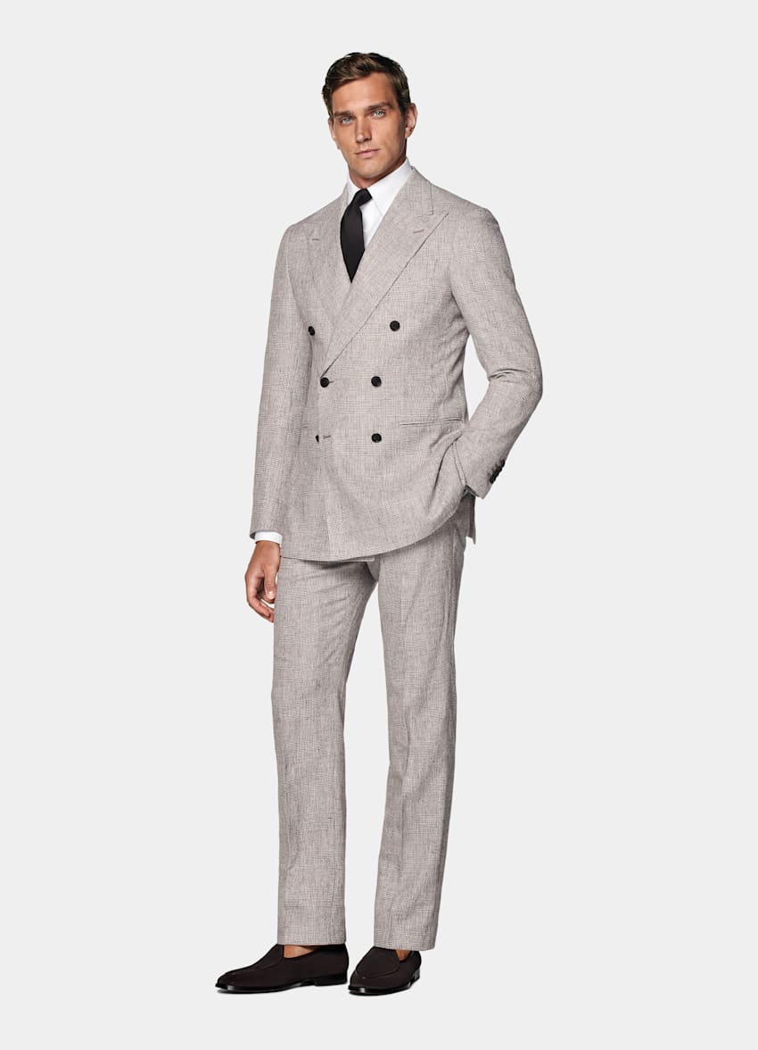 Traje Havana gris topo claro a cuadros corte Tailored