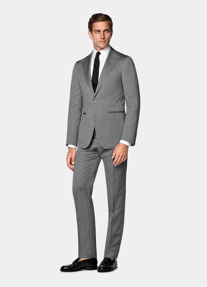 Mid Grey Herringbone Perennial Tailored Fit Havana Suit