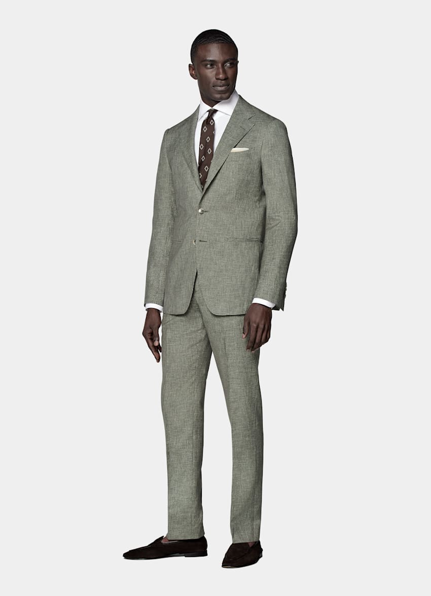 Mid Green Houndstooth Perennial Tailored Fit Havana Suit