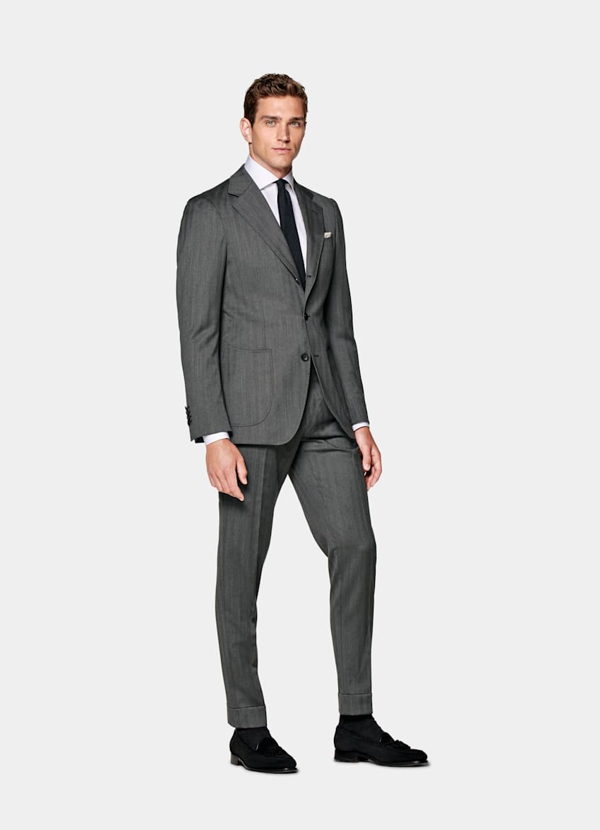 Mid Grey Herringbone Perennial Tailored Fit Havana Suit