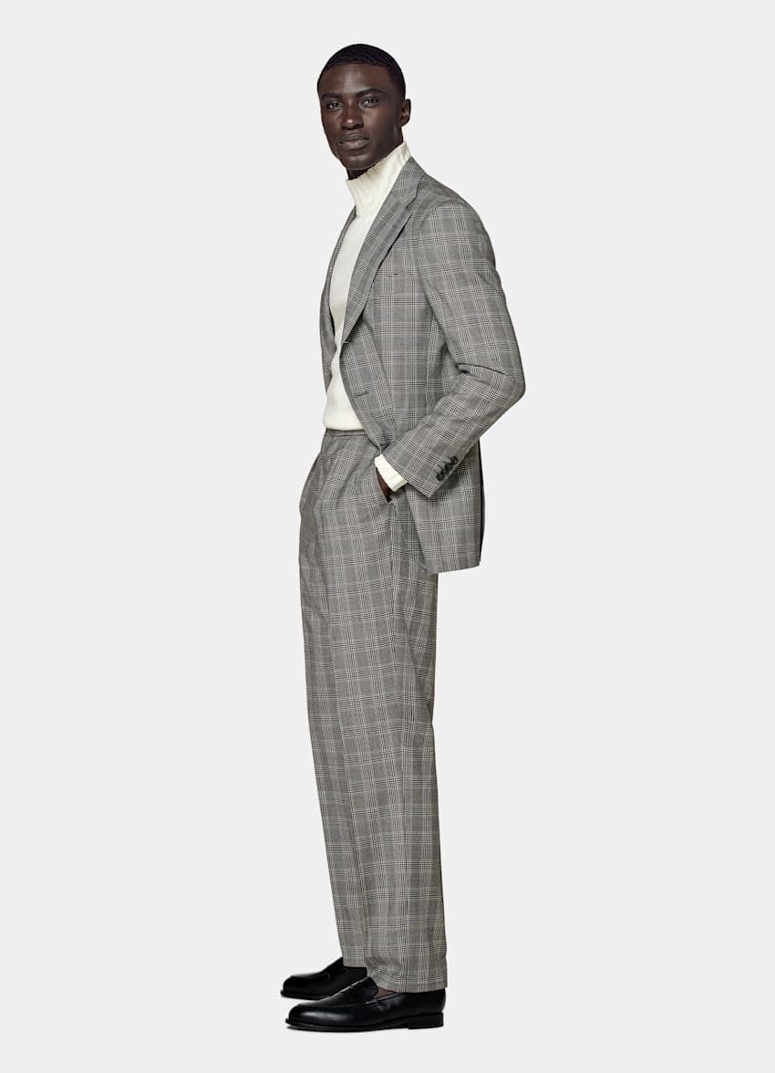 Mid Grey Checked Relaxed Fit Roma Suit