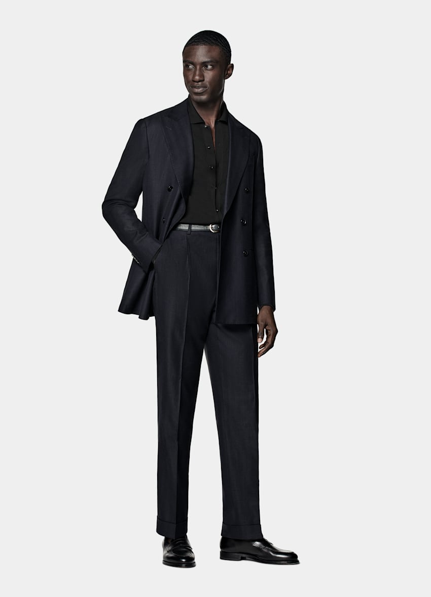 Navy Herringbone Tailored Fit Havana Suit