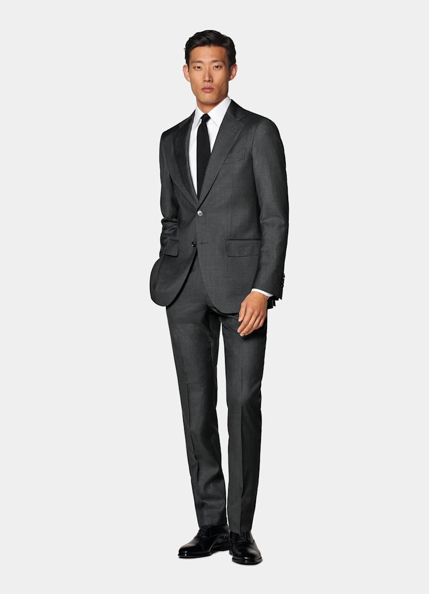 Dark Grey Houndstooth Tailored Fit Havana Suit