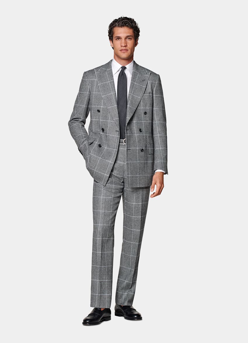 Traje Milano gris intermedio a cuadros corte Tailored