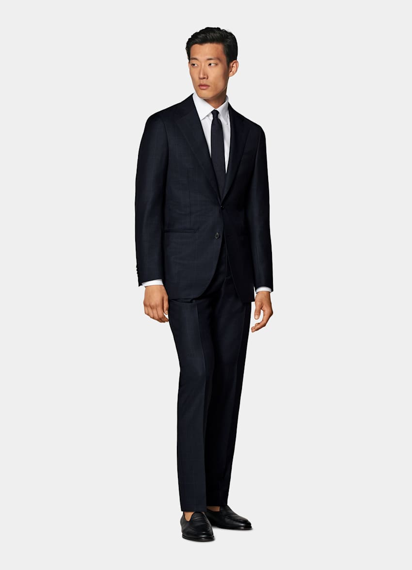 Navy Checked Tailored Fit Havana Suit
