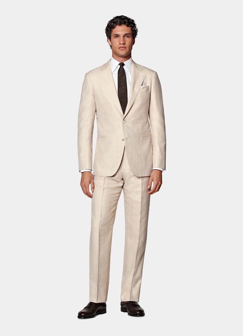 Sand Herringbone Tailored Fit Havana Suit