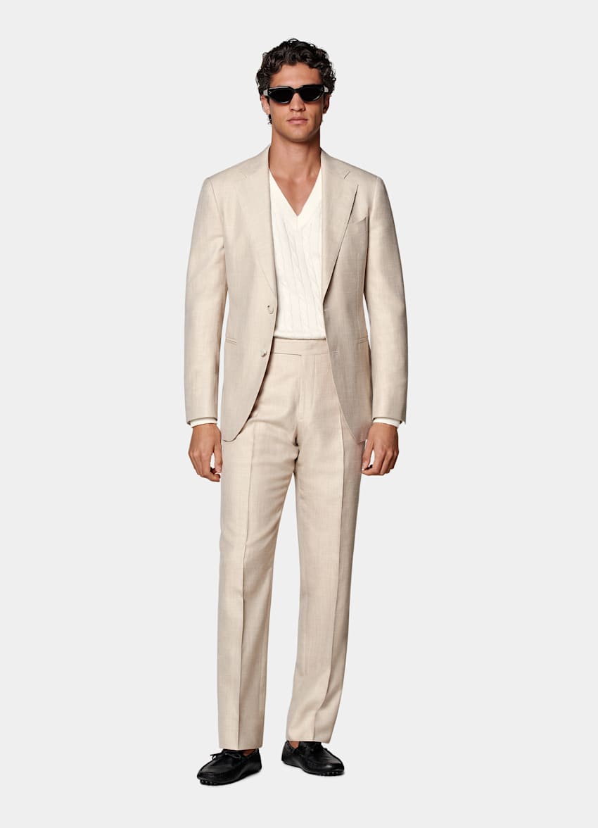 Sand Herringbone Tailored Fit Havana Suit