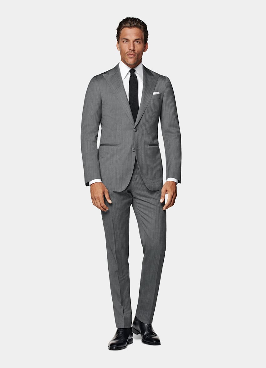 Mid Grey Herringbone Perennial Tailored Fit Havana Suit