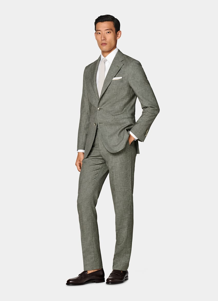Mid Green Houndstooth Perennial Tailored Fit Havana Suit