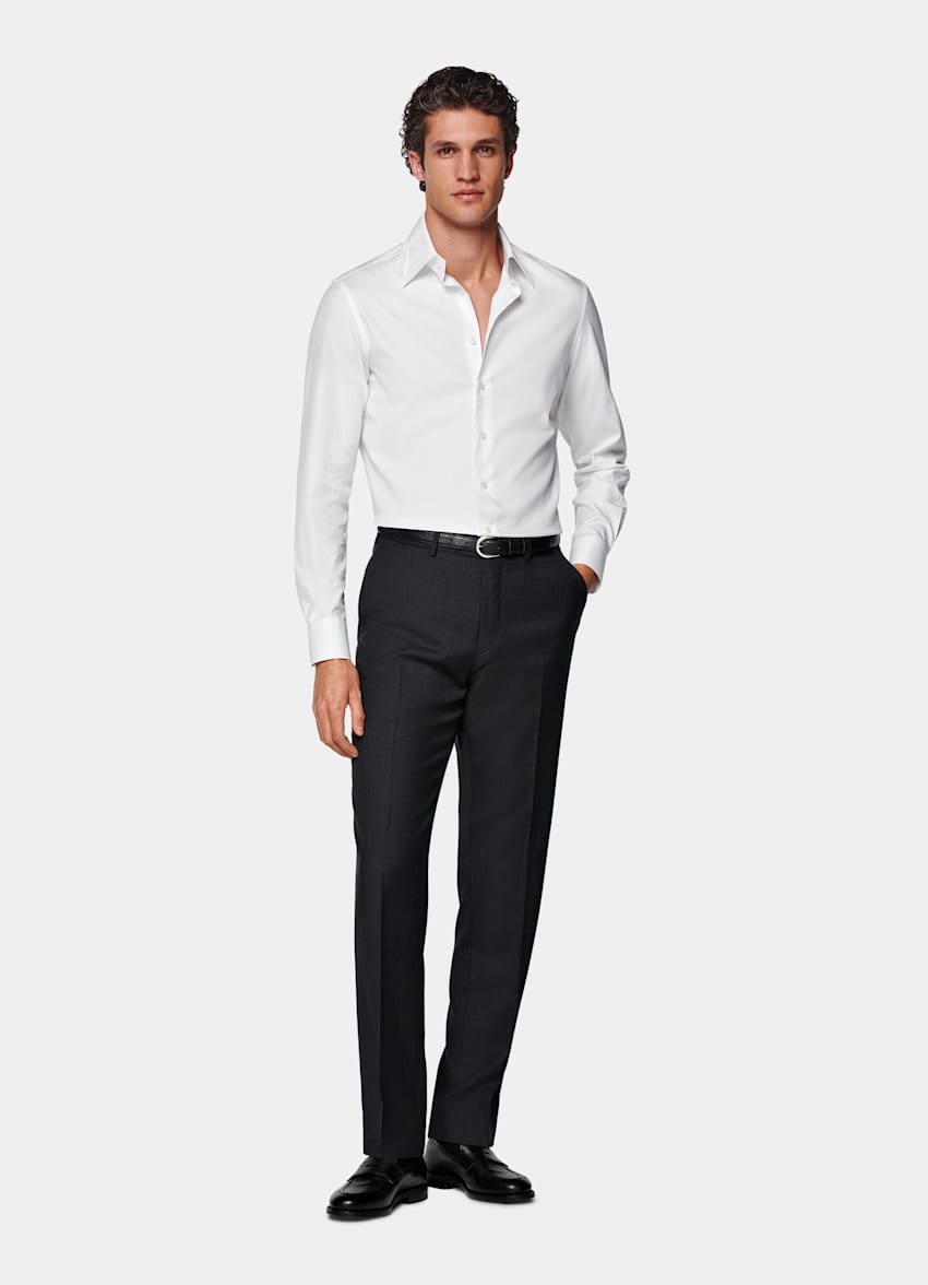Dark Grey Slim Leg Straight Suit Trousers