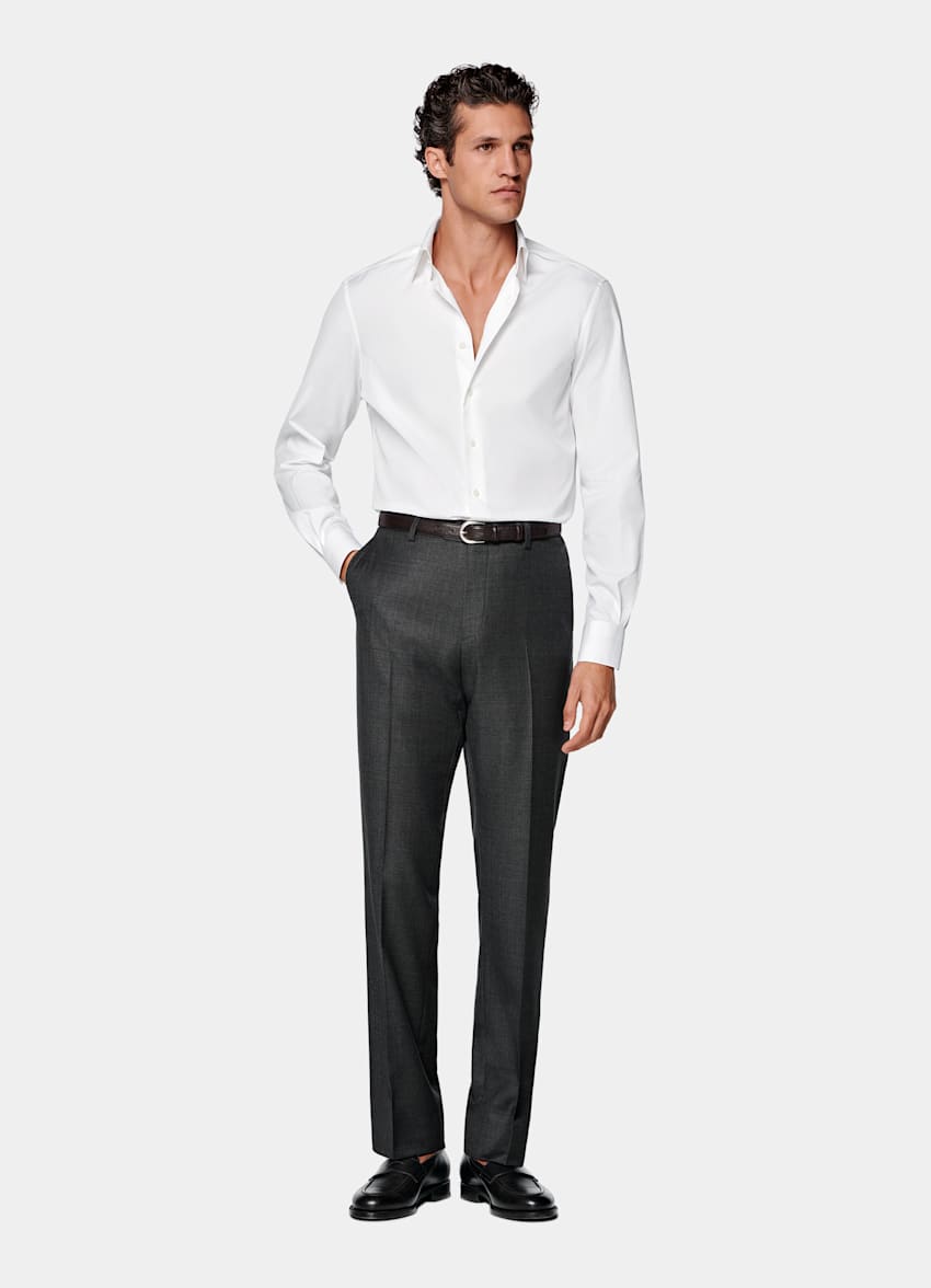 Dark Grey Straight Leg Suit Pants