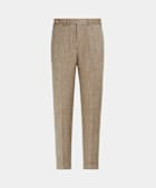 SUITSUPPLY Linen Silk Solaro by Delfino, Italy Taupe Herringbone Wide Leg Tapered Trousers