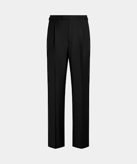 SUITSUPPLY All Season Pure S110's Wool by Vitale Barberis Canonico, Italy Black Wide Leg Straight Tuxedo Trousers