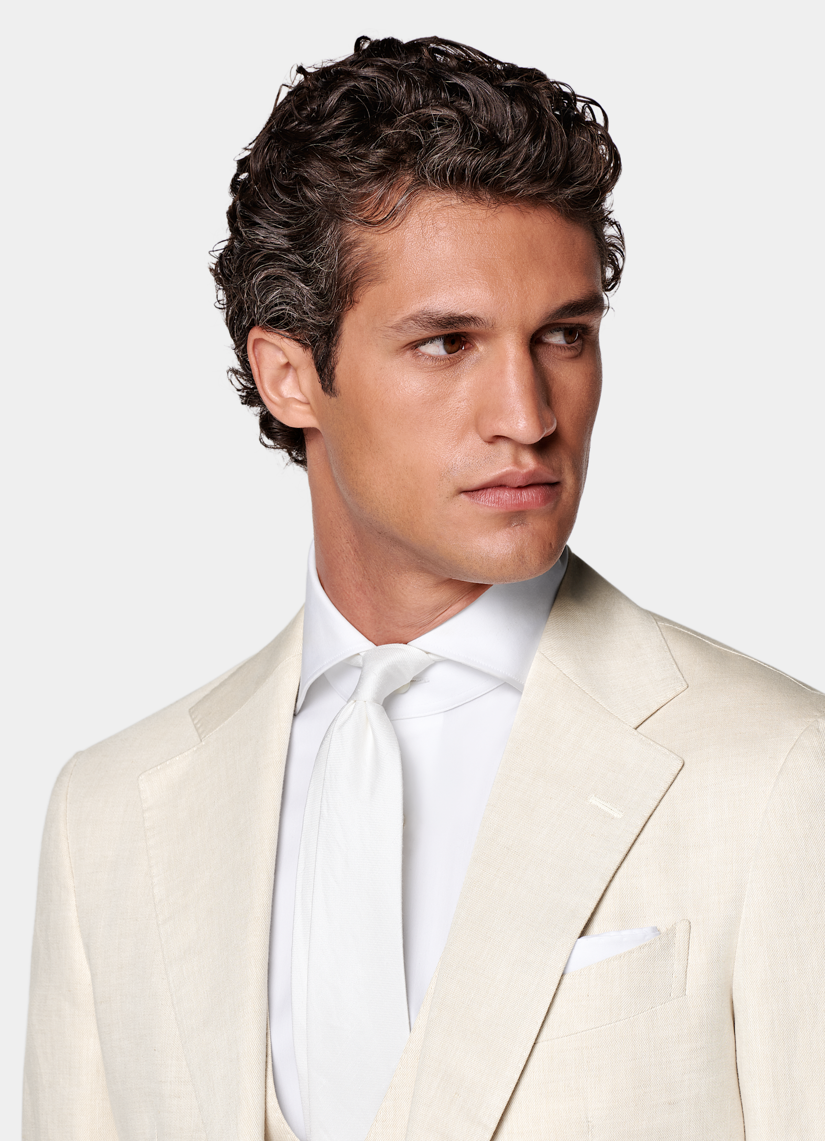SUITSUPPLY Summer Linen Cotton by Di Sondrio, Italy Sand Three-Piece Tailored Fit Havana Suit