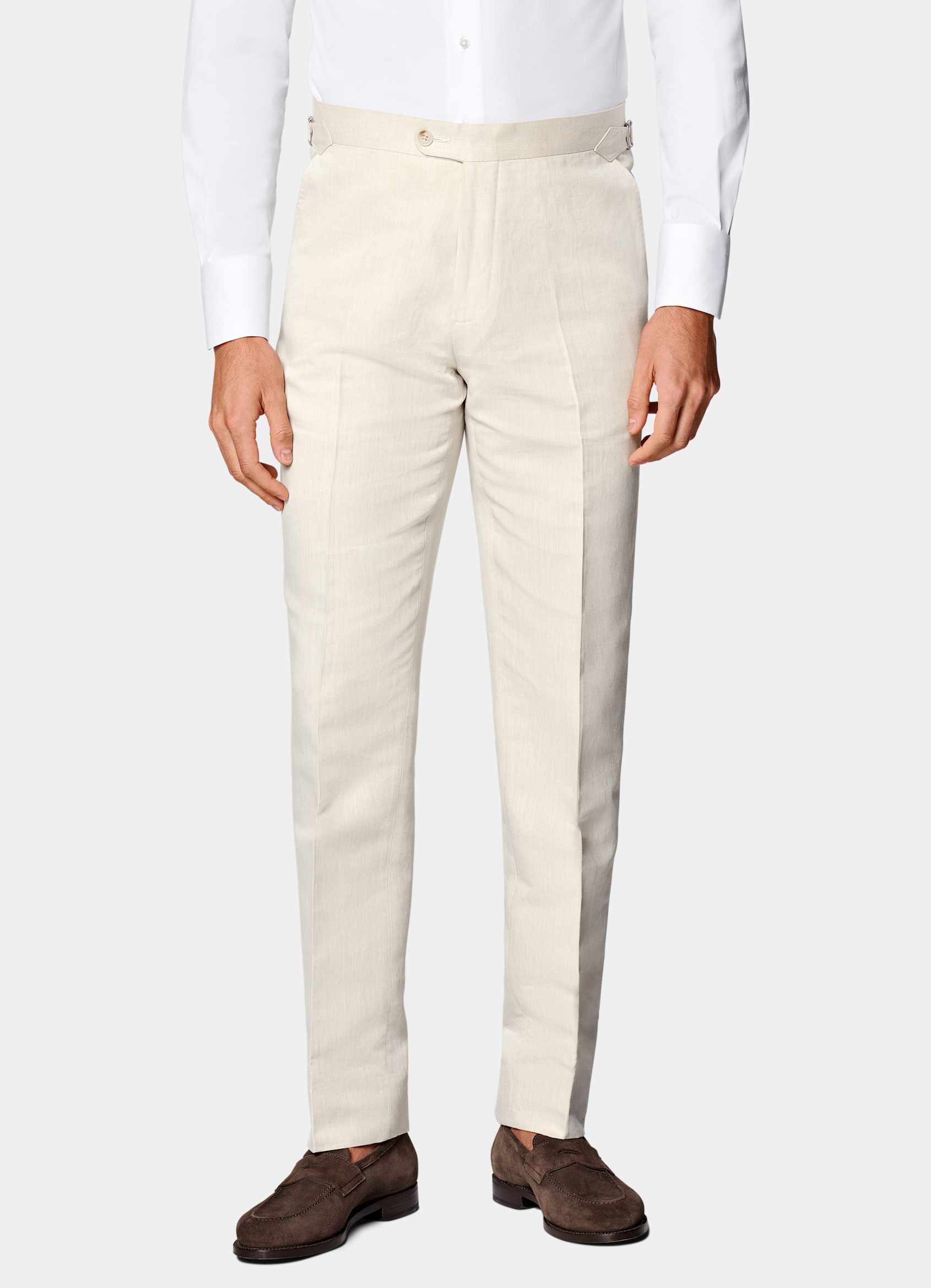 SUITSUPPLY Summer Linen Cotton by Di Sondrio, Italy Sand Three-Piece Tailored Fit Havana Suit
