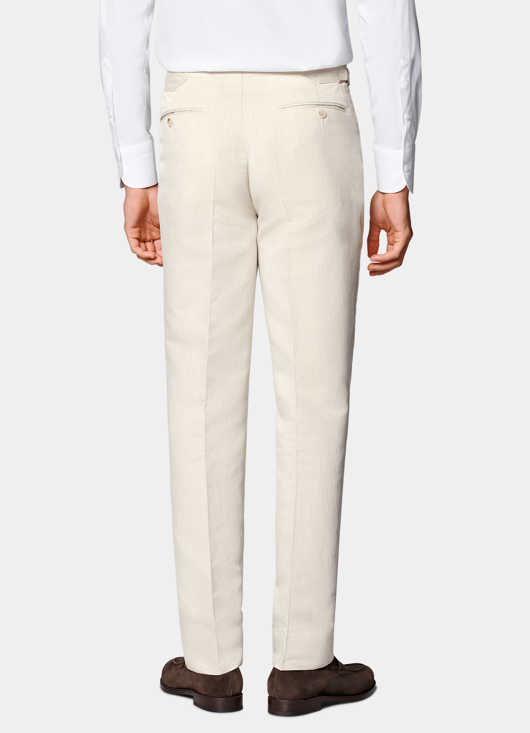 SUITSUPPLY Summer Linen Cotton by Di Sondrio, Italy Sand Three-Piece Tailored Fit Havana Suit
