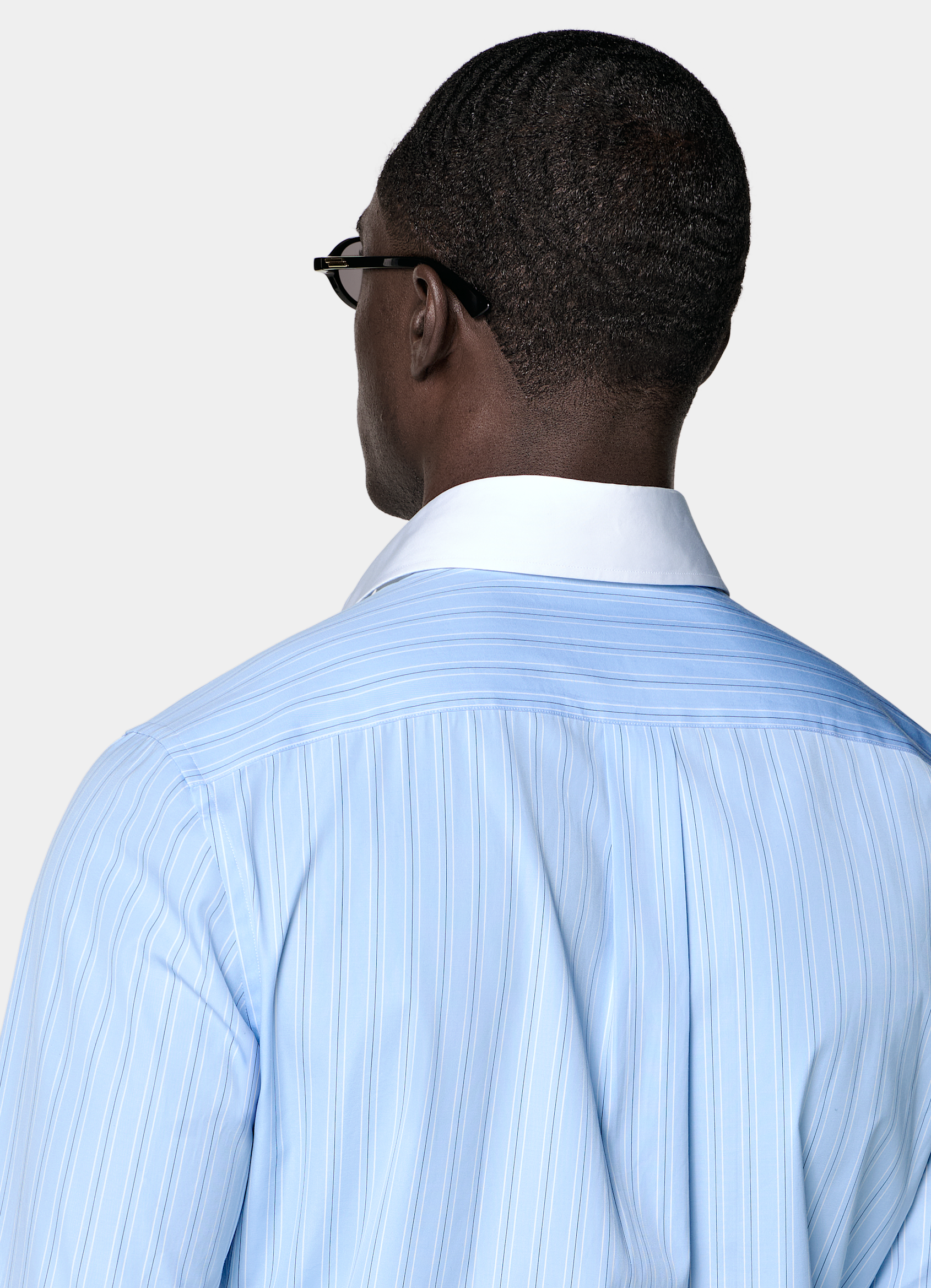 SUITSUPPLY Egyptian Cotton by Thomas Mason, Italy Light Blue Striped Point Collar Shirt
