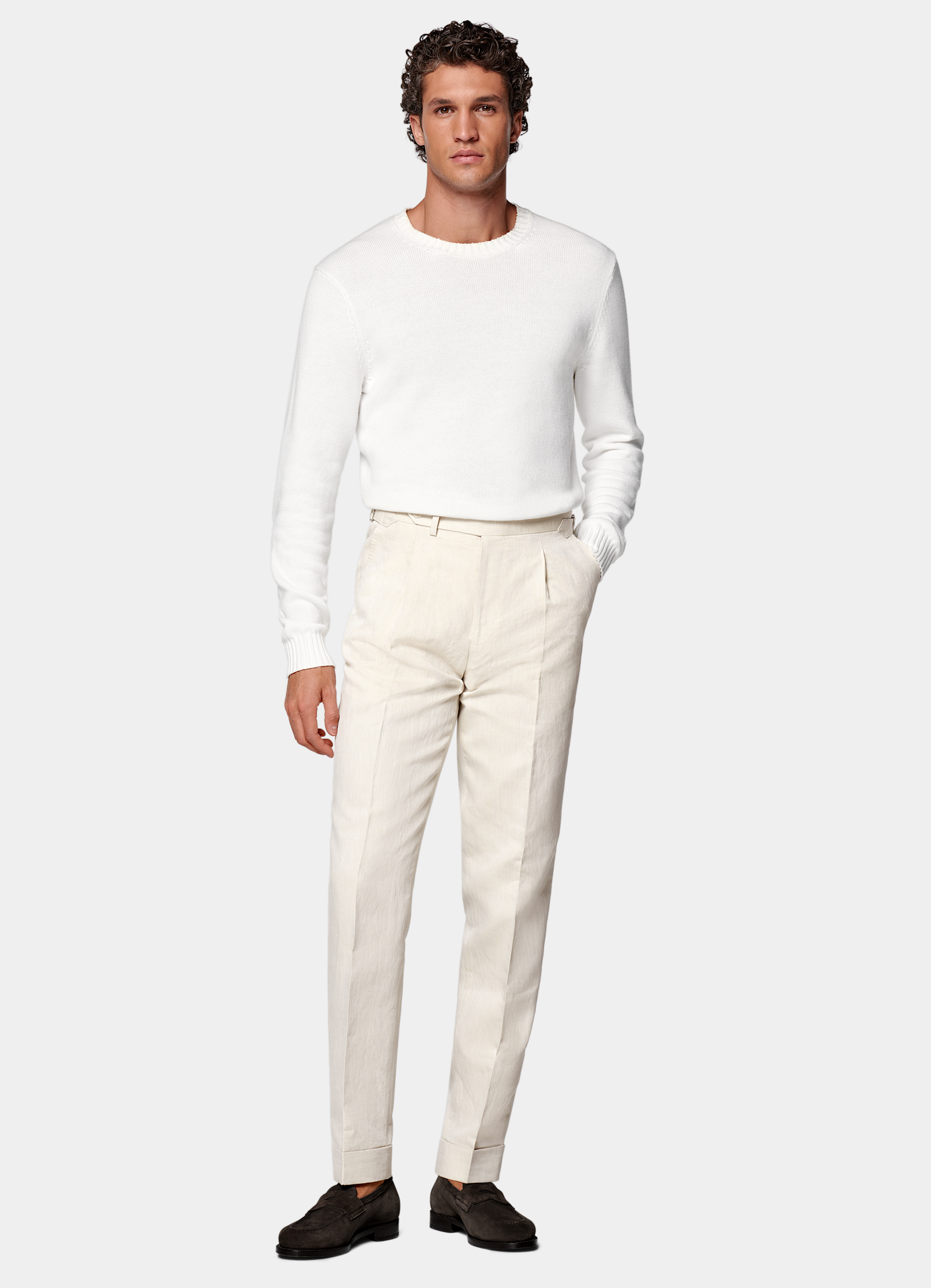 SUITSUPPLY Spring/Summer Linen Cotton by Di Sondrio, Italy Sand Slim Leg Tapered Trousers