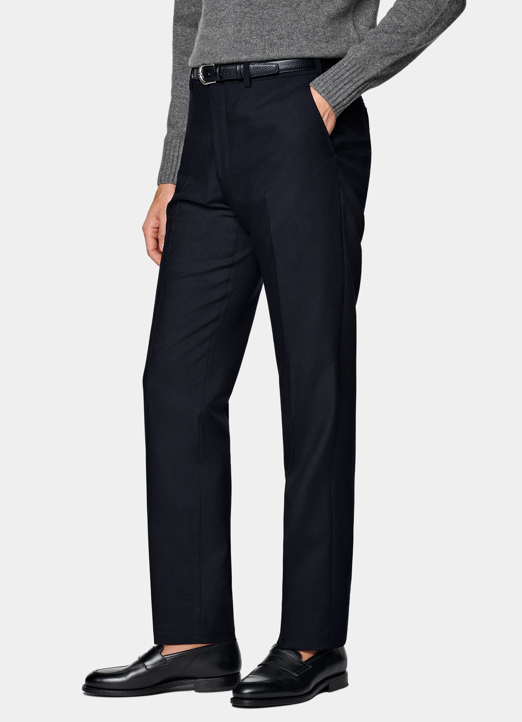 SUITSUPPLY All season Laine 4 fils infroissable par Rogna, Italie Pantalon Slim Leg Straight bleu marine