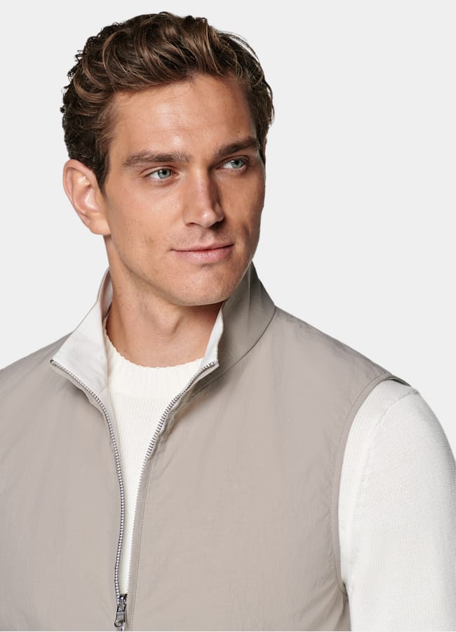 SUITSUPPLY Technical Fabric by Olmetex, Italy Light Taupe Reversible Vest