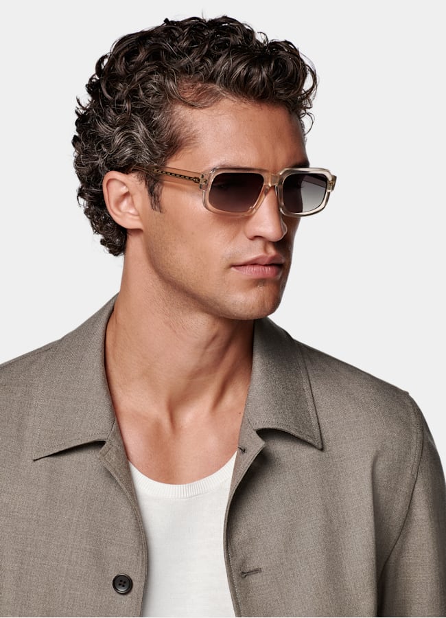 SUITSUPPLY Wrinkle-Free 4-Ply Wool by Rogna, Italy Taupe Bomber Jacket