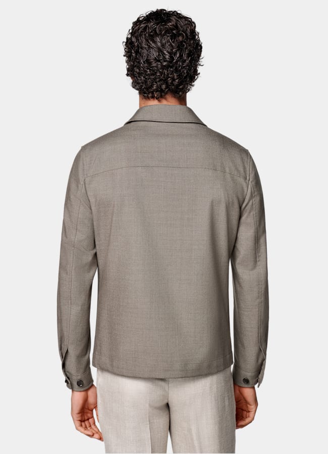 SUITSUPPLY Wrinkle-Free 4-Ply Wool by Rogna, Italy Taupe Bomber Jacket