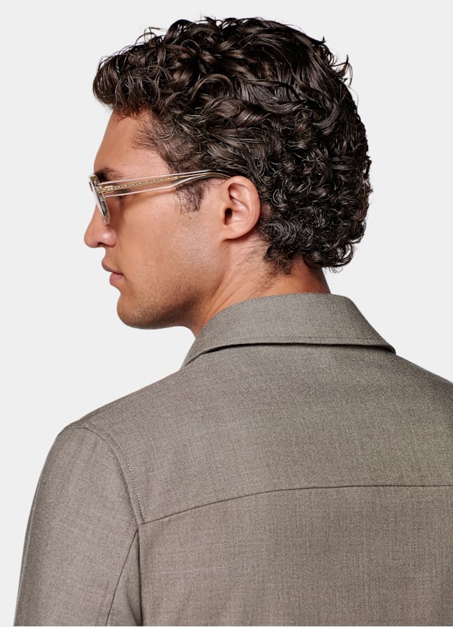 SUITSUPPLY Wrinkle-Free 4-Ply Wool by Rogna, Italy Taupe Bomber Jacket