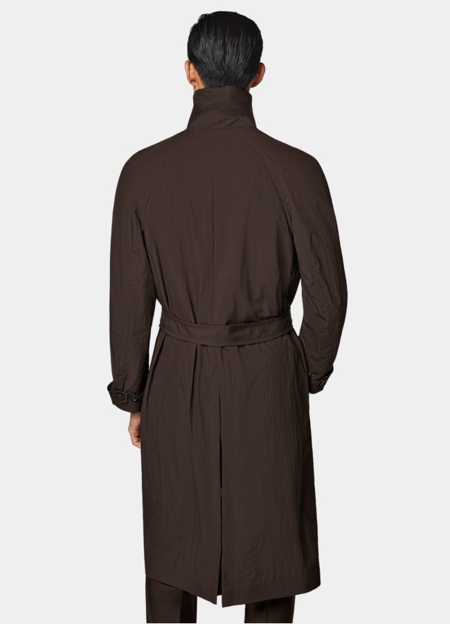 SUITSUPPLY Water-Repellent Technical Fabric by Olmetex, Italy Dark Brown Belted Trench Coat