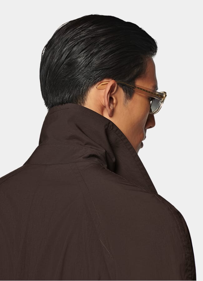 SUITSUPPLY Water-Repellent Technical Fabric by Olmetex, Italy Dark Brown Belted Trench Coat