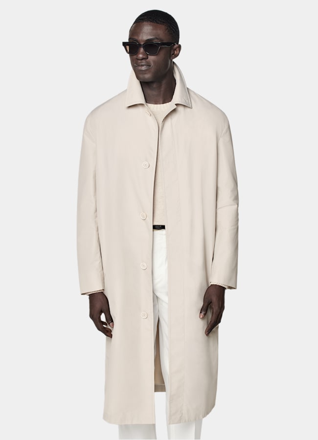 SUITSUPPLY Water-Repellent Technical Fabric by Lanificio Ermenegildo Zegna, Italy Sand Overcoat