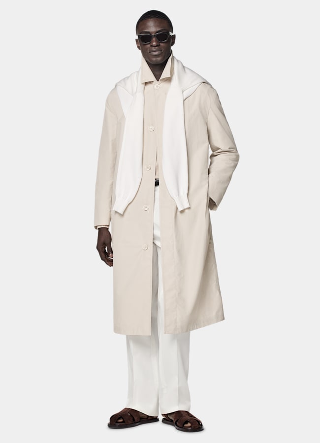 SUITSUPPLY Water-Repellent Technical Fabric by Lanificio Ermenegildo Zegna, Italy Sand Overcoat
