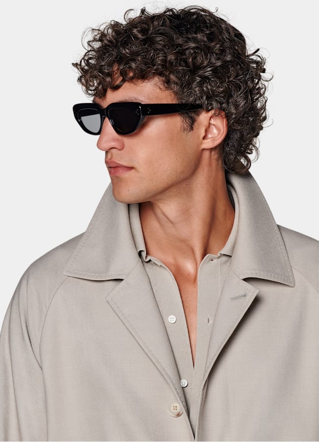 SUITSUPPLY Wrinkle-Free 4-Ply Wool by Rogna, Italy Light Taupe Belted Overcoat