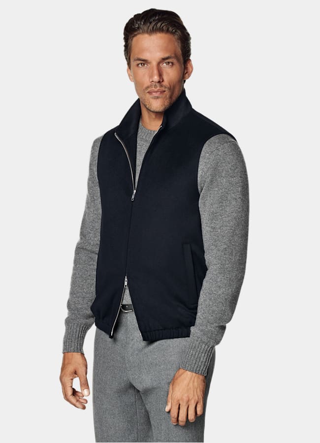 SUITSUPPLY Pure Circular Cashmere by Colombo, Italy Navy Zip Vest