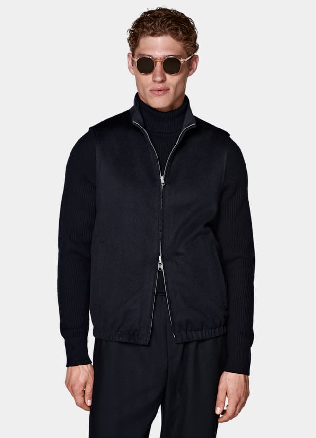 SUITSUPPLY Pure Cashmere by Colombo, Italy Navy Reversible Zip Vest