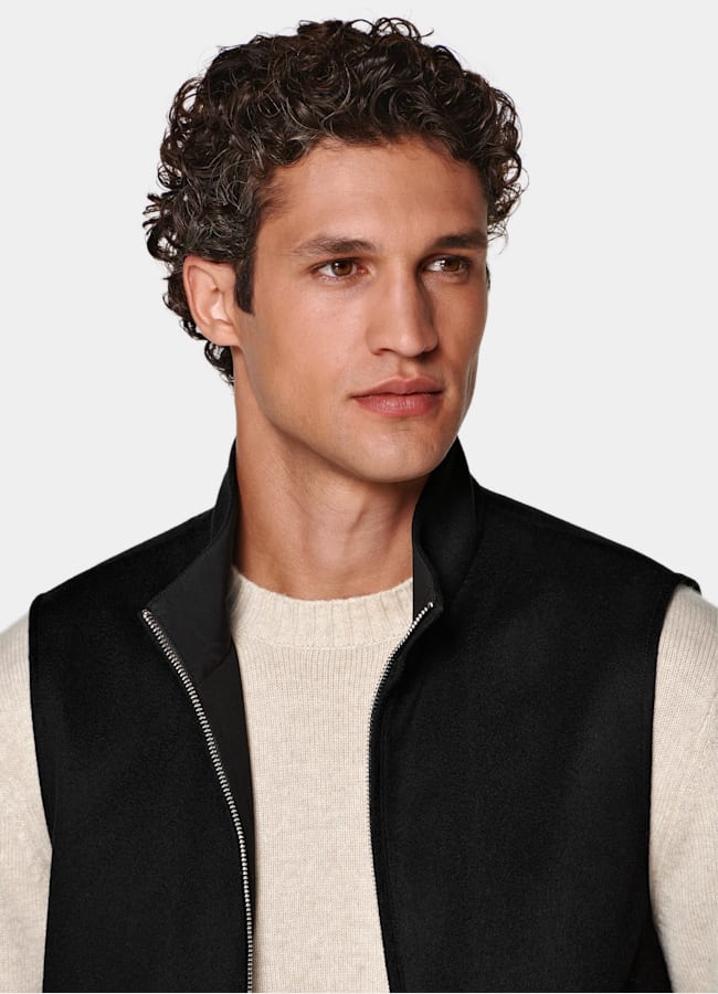 SUITSUPPLY Puro cachemir de Colombo, Italia Chaleco reversible negro con cremallera