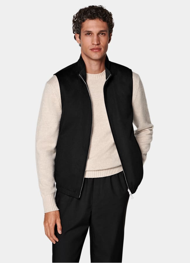 SUITSUPPLY Puro cachemir de Colombo, Italia Chaleco reversible negro con cremallera