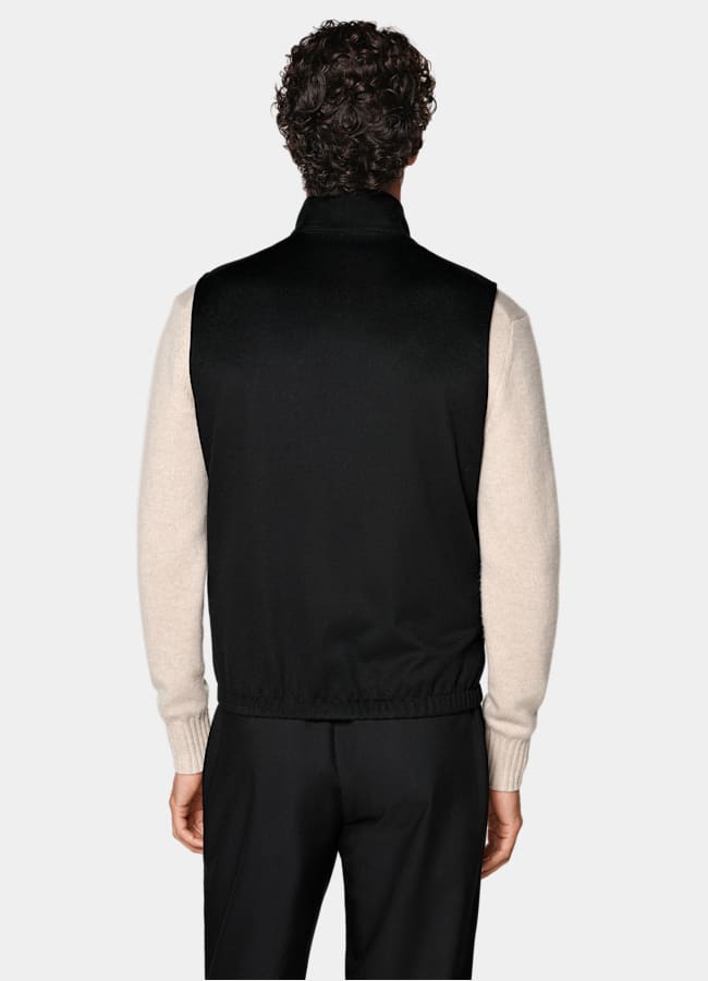 SUITSUPPLY Puro cachemir de Colombo, Italia Chaleco reversible negro con cremallera