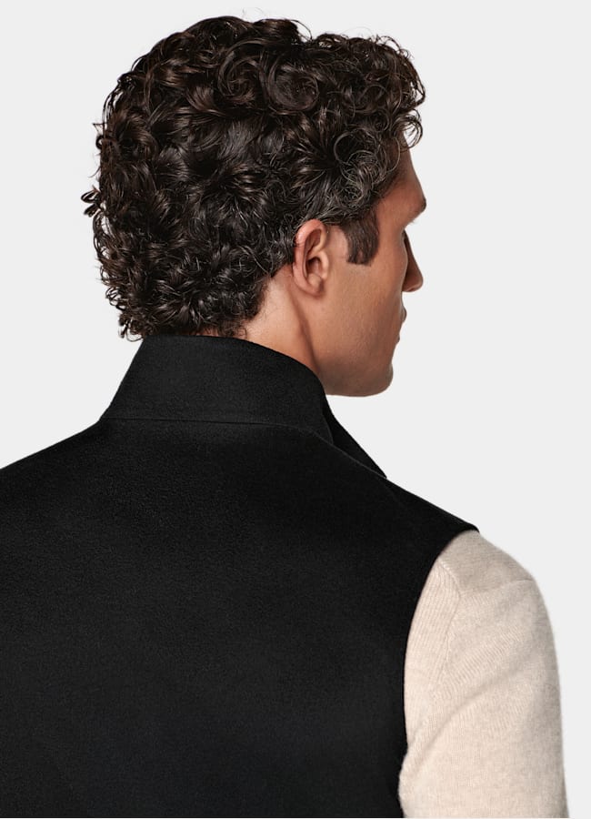 SUITSUPPLY Puro cachemir de Colombo, Italia Chaleco reversible negro con cremallera