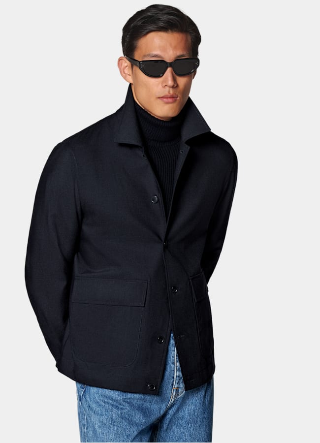 SUITSUPPLY Wrinkle-Free 4-Ply Wool by Rogna, Italy Navy Bomber Jacket