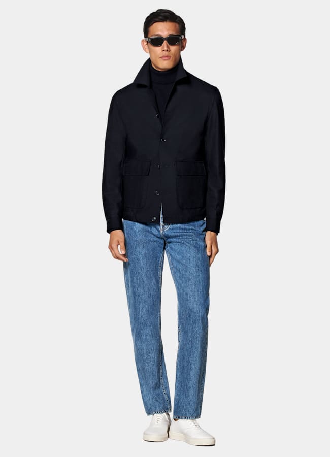 SUITSUPPLY Wrinkle-Free 4-Ply Wool by Rogna, Italy Navy Bomber Jacket