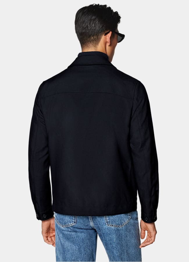 SUITSUPPLY Wrinkle-Free 4-Ply Wool by Rogna, Italy Navy Bomber Jacket