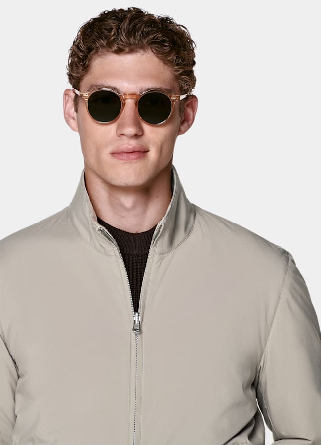 SUITSUPPLY Water-Repellent Technical Fabric by Olmetex, Italy Taupe Reversible Bomber Jacket