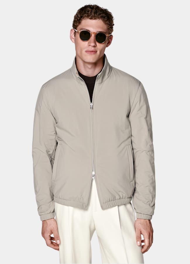 SUITSUPPLY Water-Repellent Technical Fabric by Olmetex, Italy Taupe Reversible Bomber Jacket