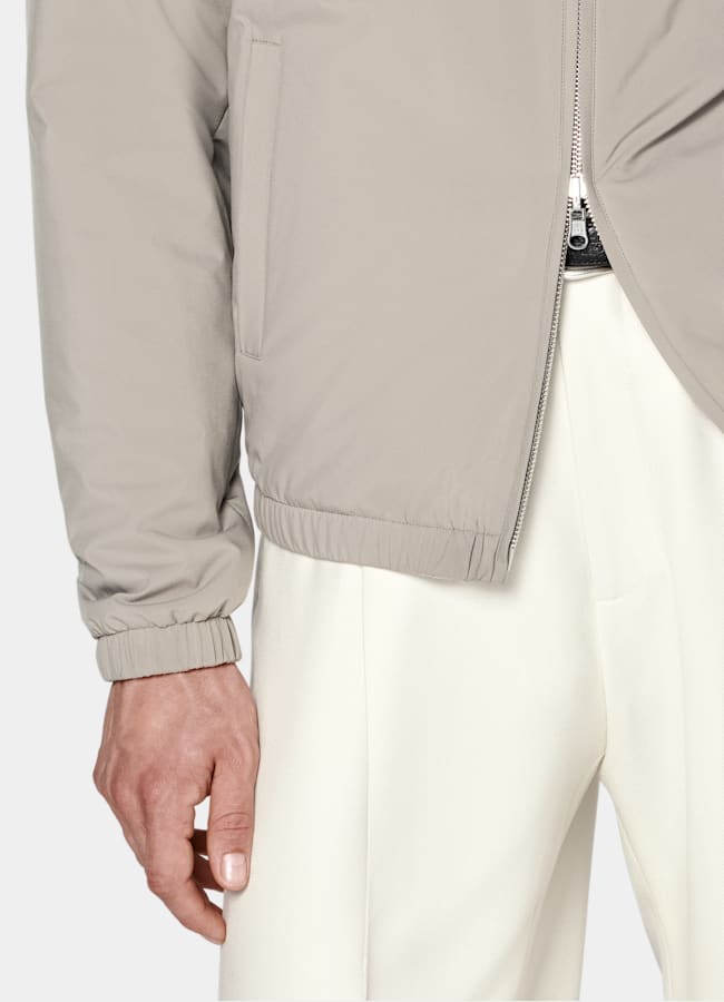 SUITSUPPLY Water-Repellent Technical Fabric by Olmetex, Italy Taupe Reversible Bomber Jacket