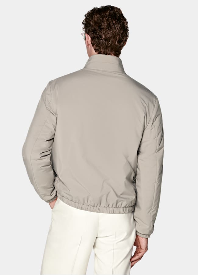 SUITSUPPLY Water-Repellent Technical Fabric by Olmetex, Italy Taupe Reversible Bomber Jacket
