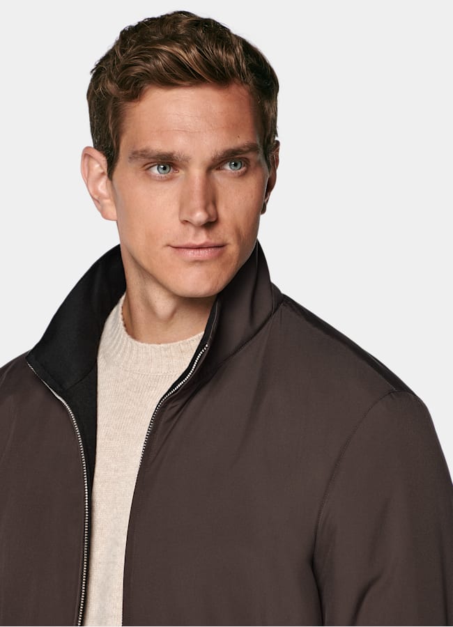SUITSUPPLY Water-Repellent Technical Fabric by Olmetex, Italy Dark Brown Reversible Bomber Jacket