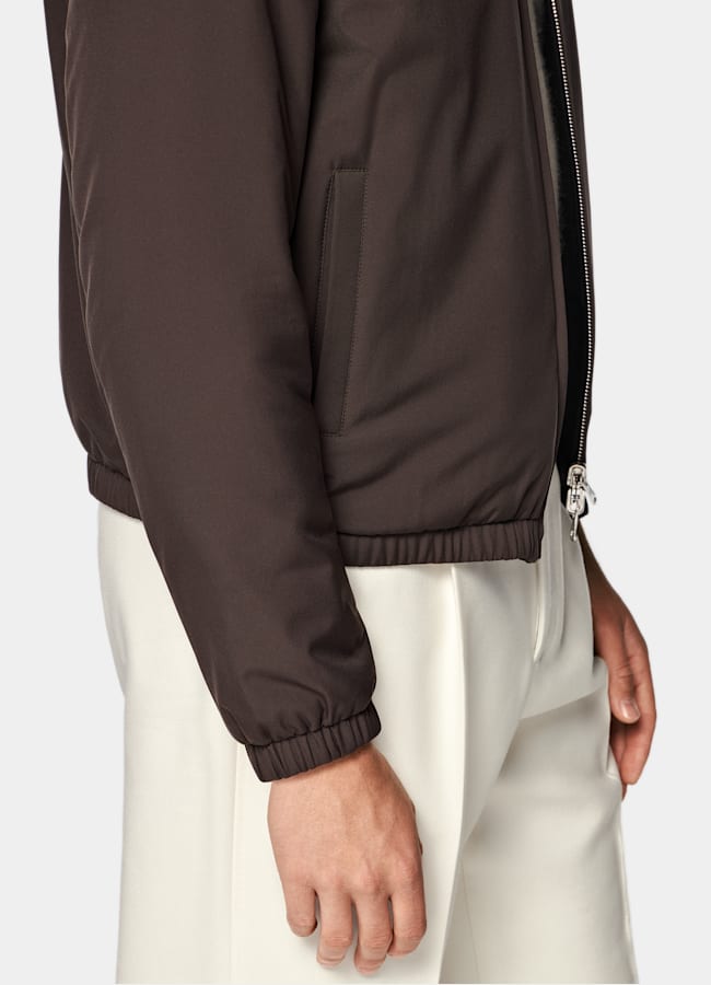 SUITSUPPLY Water-Repellent Technical Fabric by Olmetex, Italy Dark Brown Reversible Bomber Jacket