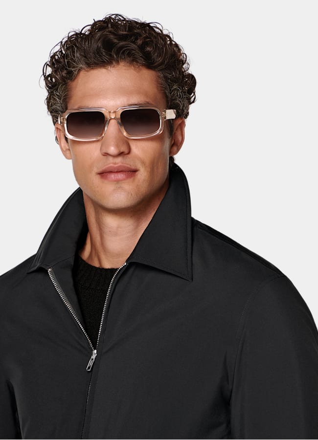 SUITSUPPLY Water-Repellent Technical Fabric by Olmetex, Italy Black Down Bomber Jacket