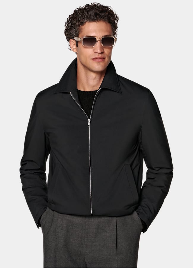 SUITSUPPLY Water-Repellent Technical Fabric by Olmetex, Italy Black Down Bomber Jacket