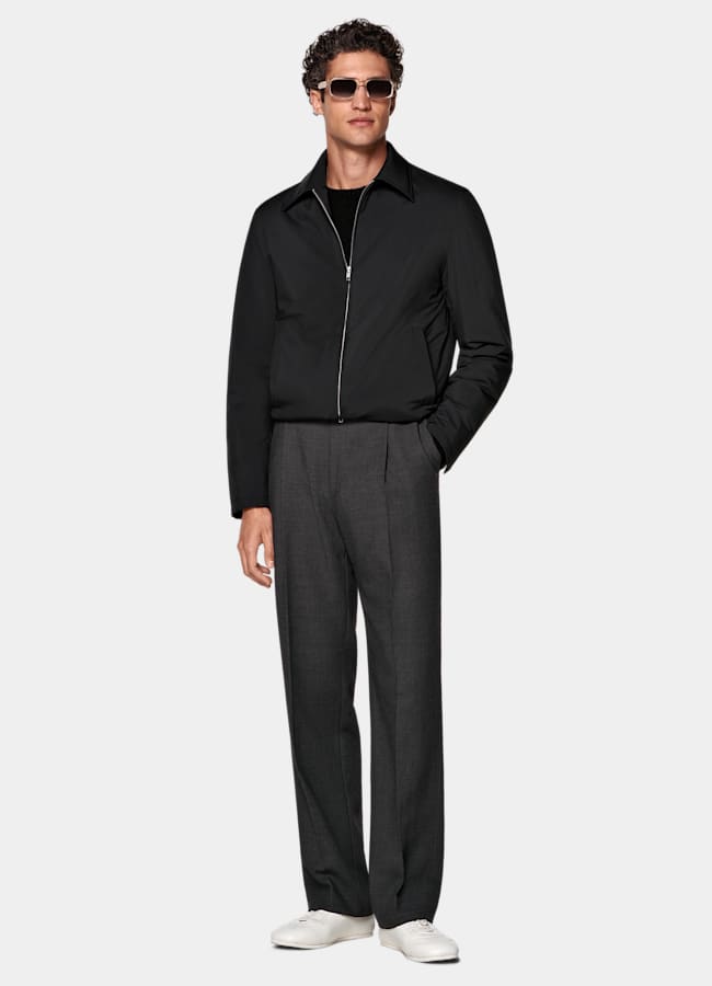 SUITSUPPLY Water-Repellent Technical Fabric by Olmetex, Italy Black Down Bomber Jacket